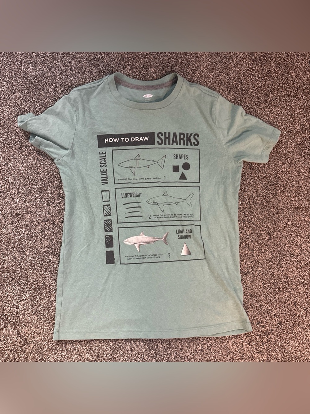 Old Navy Boy's Green - How to Draw Sharks Tee T-Shirt (14-16) XL (Fuzzies)